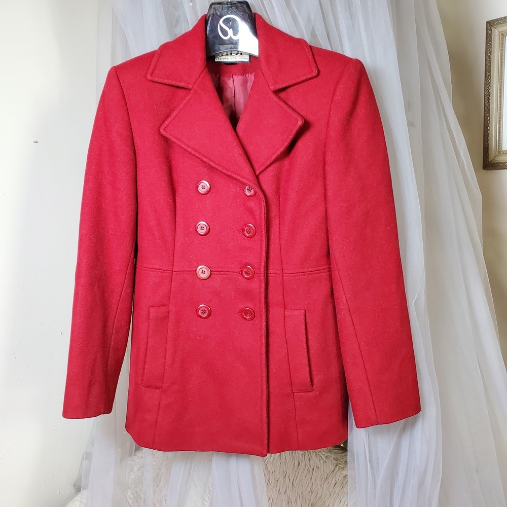 Vintage MDP Mario De Pinto Wool Double Breasted Pea Coat Red Military Small Band